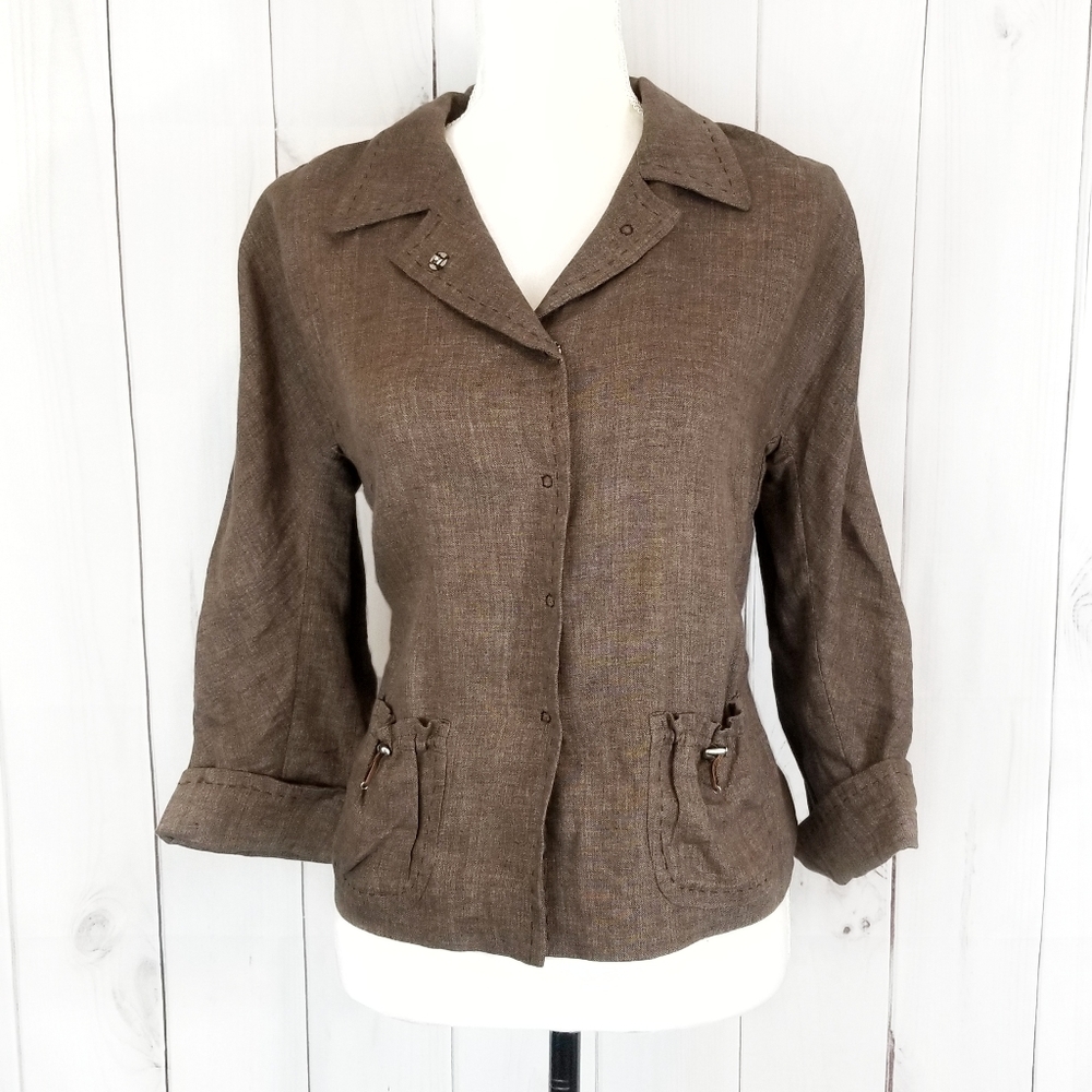 Rivamonti by Brunello Cucinelli Snap Button Down Linen Jacket